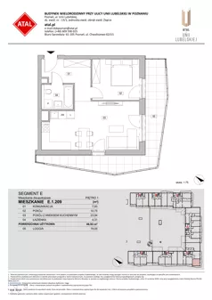 2 pokoje, mieszkanie 46,93 m², piętro 1, oferta nr E.1.209, ATAL Unii Lubelskiej, Poznań, Rataje, Starołęka, ul. Heleny Tadeuszak