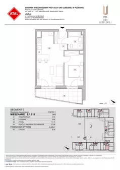 2 pokoje, mieszkanie 41,20 m², piętro 1, oferta nr E.1.210, ATAL Unii Lubelskiej, Poznań, Rataje, Starołęka, ul. Heleny Tadeuszak