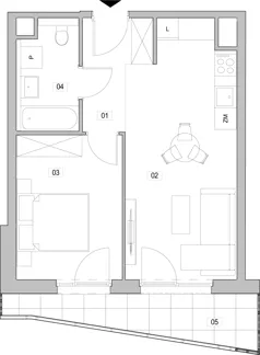 2 pokoje, mieszkanie 41,71 m², piętro 1, oferta nr F.1.274, ATAL Unii Lubelskiej, Poznań, Rataje, Starołęka, ul. Heleny Tadeuszak