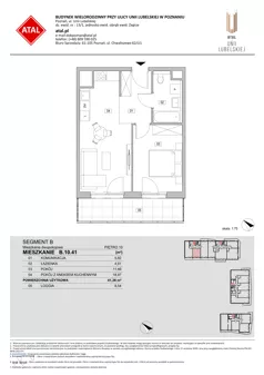 2 pokoje, mieszkanie 41,36 m², piętro 10, oferta nr B.10.41, ATAL Unii Lubelskiej, Poznań, Rataje, Starołęka, ul. Heleny Tadeuszak