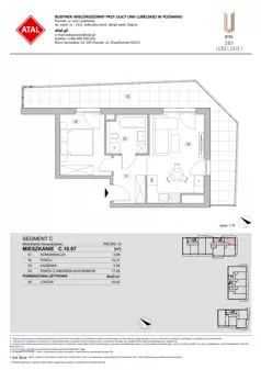 2 pokoje, mieszkanie 38,63 m², piętro 10, oferta nr C.10.97, ATAL Unii Lubelskiej, Poznań, Rataje, Starołęka, ul. Heleny Tadeuszak