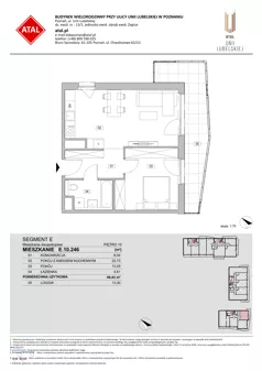 2 pokoje, mieszkanie 46,43 m², piętro 10, oferta nr E.10.246, ATAL Unii Lubelskiej, Poznań, Rataje, Starołęka, ul. Heleny Tadeuszak