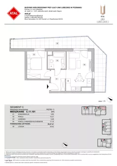 2 pokoje, mieszkanie 38,47 m², piętro 11, oferta nr C.11.101, ATAL Unii Lubelskiej, Poznań, Rataje, Starołęka, ul. Heleny Tadeuszak
