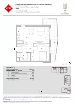 2 pokoje, mieszkanie 46,30 m², piętro 12, oferta nr E.12.254, ATAL Unii Lubelskiej, Poznań, Rataje, Starołęka, ul. Heleny Tadeuszak