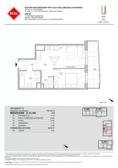 2 pokoje, mieszkanie 42,15 m², piętro 13, oferta nr D.13.194, ATAL Unii Lubelskiej, Poznań, Rataje, Starołęka, ul. Heleny Tadeuszak