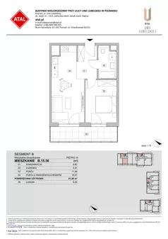 2 pokoje, mieszkanie 41,36 m², piętro 15, oferta nr B.15.56, ATAL Unii Lubelskiej, Poznań, Rataje, Starołęka, ul. Heleny Tadeuszak