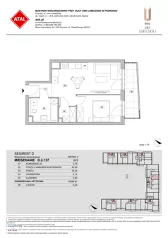 2 pokoje, mieszkanie 41,63 m², piętro 2, oferta nr D.2.137, ATAL Unii Lubelskiej, Poznań, Rataje, Starołęka, ul. Heleny Tadeuszak