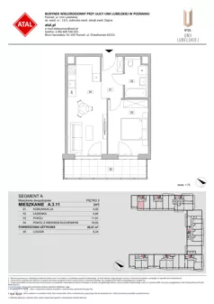 2 pokoje, mieszkanie 40,41 m², piętro 3, oferta nr A.3.11, ATAL Unii Lubelskiej, Poznań, Rataje, Starołęka, ul. Heleny Tadeuszak