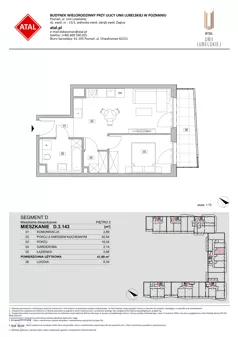 2 pokoje, mieszkanie 41,89 m², piętro 3, oferta nr D.3.143, ATAL Unii Lubelskiej, Poznań, Rataje, Starołęka, ul. Heleny Tadeuszak