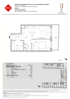 2 pokoje, mieszkanie 42,01 m², piętro 3, oferta nr D.3.145, ATAL Unii Lubelskiej, Poznań, Rataje, Starołęka, ul. Heleny Tadeuszak