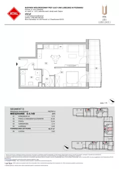 2 pokoje, mieszkanie 42,17 m², piętro 4, oferta nr D.4.149, ATAL Unii Lubelskiej, Poznań, Rataje, Starołęka, ul. Heleny Tadeuszak