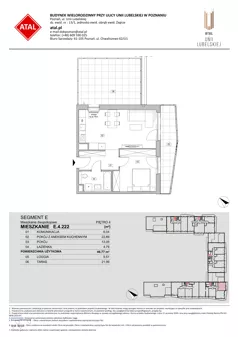 2 pokoje, mieszkanie 46,77 m², piętro 4, oferta nr E.4.222, ATAL Unii Lubelskiej, Poznań, Rataje, Starołęka, ul. Heleny Tadeuszak
