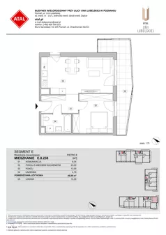 2 pokoje, mieszkanie 46,88 m², piętro 8, oferta nr E.8.238, ATAL Unii Lubelskiej, Poznań, Rataje, Starołęka, ul. Heleny Tadeuszak