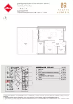 2 pokoje, mieszkanie 44,94 m², parter, oferta nr 2.00.A01, Ogrody Andersa IV, Gliwice, Wojska Polskiego, ul. J. Sowińskiego