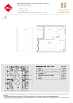 2 pokoje, mieszkanie 46,21 m², piętro 1, oferta nr 2.01.E17, Ogrody Andersa IV, Gliwice, Wojska Polskiego, ul. J. Sowińskiego
