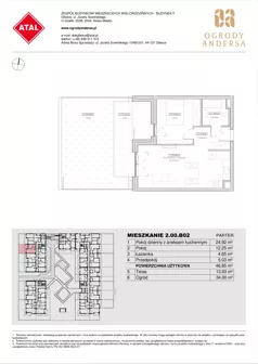 2 pokoje, mieszkanie 46,85 m², parter, oferta nr 2.00.B02, Ogrody Andersa IV, Gliwice, Wojska Polskiego, ul. J. Sowińskiego