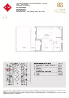 2 pokoje, mieszkanie 46,21 m², piętro 1, oferta nr 2.01.E17, Ogrody Andersa IV, Gliwice, Wojska Polskiego, ul. J. Sowińskiego