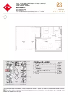 2 pokoje, mieszkanie 47,88 m², piętro 1, oferta nr 2.01.E14, Ogrody Andersa IV, Gliwice, Wojska Polskiego, ul. J. Sowińskiego
