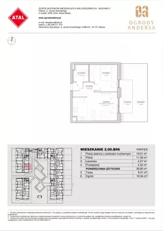 2 pokoje, mieszkanie 41,39 m², piętro 1, oferta nr 2.01.A10, Ogrody Andersa IV, Gliwice, Wojska Polskiego, ul. J. Sowińskiego
