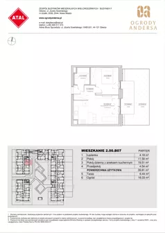 2 pokoje, mieszkanie 39,81 m², parter, oferta nr 2.00.B07, Ogrody Andersa IV, Gliwice, Wojska Polskiego, ul. J. Sowińskiego