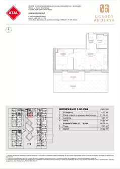2 pokoje, mieszkanie 40,68 m², parter, oferta nr 2.00.C01, Ogrody Andersa IV, Gliwice, Wojska Polskiego, ul. J. Sowińskiego
