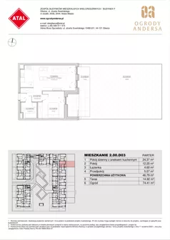 2 pokoje, mieszkanie 46,79 m², parter, oferta nr 2.00.D03, Ogrody Andersa IV, Gliwice, Wojska Polskiego, ul. J. Sowińskiego