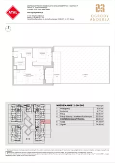 2 pokoje, mieszkanie 46,80 m², parter, oferta nr 2.00.E03, Ogrody Andersa IV, Gliwice, Wojska Polskiego, ul. J. Sowińskiego