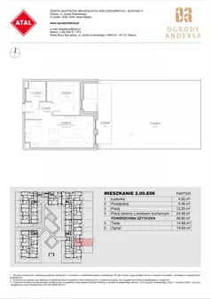 2 pokoje, mieszkanie 46,80 m², parter, oferta nr 2.00.E06, Ogrody Andersa IV, Gliwice, Wojska Polskiego, ul. J. Sowińskiego