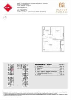 2 pokoje, mieszkanie 37,62 m², piętro 1, oferta nr 2.01.B14, Ogrody Andersa IV, Gliwice, Wojska Polskiego, ul. J. Sowińskiego