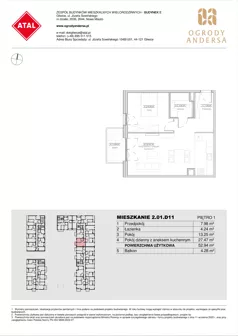 2 pokoje, mieszkanie 52,94 m², piętro 1, oferta nr 2.01.D11, Ogrody Andersa IV, Gliwice, Wojska Polskiego, ul. J. Sowińskiego