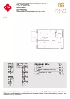 2 pokoje, mieszkanie 40,05 m², piętro 1, oferta nr 2.01.E11, Ogrody Andersa IV, Gliwice, Wojska Polskiego, ul. J. Sowińskiego