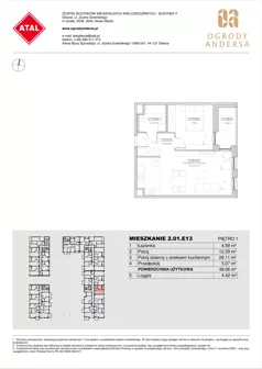2 pokoje, mieszkanie 48,06 m², piętro 1, oferta nr 2.01.E13, Ogrody Andersa IV, Gliwice, Wojska Polskiego, ul. J. Sowińskiego