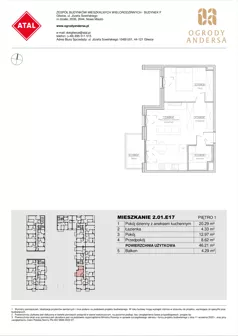 2 pokoje, mieszkanie 46,21 m², piętro 1, oferta nr 2.01.E17, Ogrody Andersa IV, Gliwice, Wojska Polskiego, ul. J. Sowińskiego