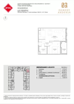 2 pokoje, mieszkanie 48,20 m², piętro 2, oferta nr 2.02.D15, Ogrody Andersa IV, Gliwice, Wojska Polskiego, ul. J. Sowińskiego