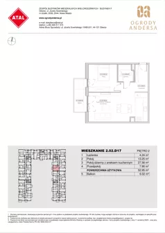 2 pokoje, mieszkanie 52,95 m², piętro 2, oferta nr 2.02.D17, Ogrody Andersa IV, Gliwice, Wojska Polskiego, ul. J. Sowińskiego