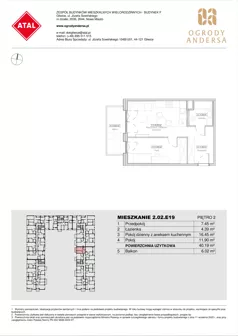 2 pokoje, mieszkanie 40,19 m², piętro 2, oferta nr 2.02.E19, Ogrody Andersa IV, Gliwice, Wojska Polskiego, ul. J. Sowińskiego