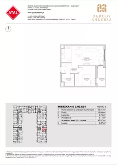 2 pokoje, mieszkanie 47,87 m², piętro 2, oferta nr 2.02.E21, Ogrody Andersa IV, Gliwice, Wojska Polskiego, ul. J. Sowińskiego