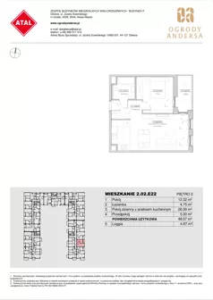 2 pokoje, mieszkanie 48,07 m², piętro 2, oferta nr 2.02.E22, Ogrody Andersa IV, Gliwice, Wojska Polskiego, ul. J. Sowińskiego