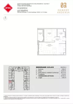 2 pokoje, mieszkanie 47,97 m², piętro 3, oferta nr 2.03.A16, Ogrody Andersa IV, Gliwice, Wojska Polskiego, ul. J. Sowińskiego