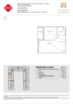 2 pokoje, mieszkanie 47,87 m², piętro 3, oferta nr 2.03.B26, Ogrody Andersa IV, Gliwice, Wojska Polskiego, ul. J. Sowińskiego