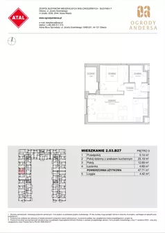 2 pokoje, mieszkanie 47,71 m², piętro 3, oferta nr 2.03.B27, Ogrody Andersa IV, Gliwice, Wojska Polskiego, ul. J. Sowińskiego