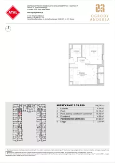 2 pokoje, mieszkanie 37,63 m², piętro 3, oferta nr 2.03.B30, Ogrody Andersa IV, Gliwice, Wojska Polskiego, ul. J. Sowińskiego