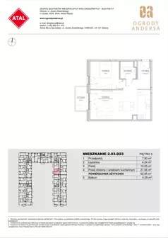 2 pokoje, mieszkanie 52,95 m², piętro 3, oferta nr 2.03.D23, Ogrody Andersa IV, Gliwice, Wojska Polskiego, ul. J. Sowińskiego