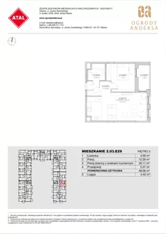 2 pokoje, mieszkanie 48,06 m², piętro 3, oferta nr 2.03.E29, Ogrody Andersa IV, Gliwice, Wojska Polskiego, ul. J. Sowińskiego