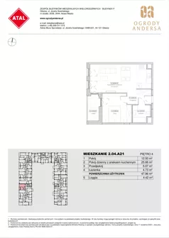 2 pokoje, mieszkanie 47,96 m², piętro 4, oferta nr 2.04.A21, Ogrody Andersa IV, Gliwice, Wojska Polskiego, ul. J. Sowińskiego