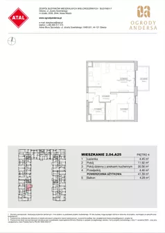 2 pokoje, mieszkanie 41,39 m², piętro 4, oferta nr 2.04.A25, Ogrody Andersa IV, Gliwice, Wojska Polskiego, ul. J. Sowińskiego