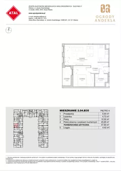 2 pokoje, mieszkanie 47,90 m², piętro 4, oferta nr 2.04.B35, Ogrody Andersa IV, Gliwice, Wojska Polskiego, ul. J. Sowińskiego