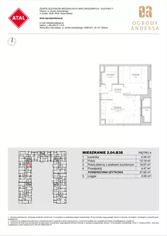 2 pokoje, mieszkanie 37,62 m², piętro 4, oferta nr 2.04.B38, Ogrody Andersa IV, Gliwice, Wojska Polskiego, ul. J. Sowińskiego