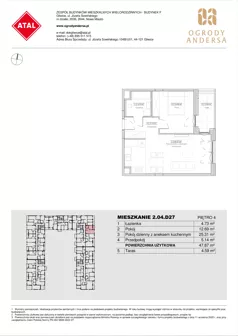 2 pokoje, mieszkanie 47,87 m², piętro 4, oferta nr 2.04.D27, Ogrody Andersa IV, Gliwice, Wojska Polskiego, ul. J. Sowińskiego