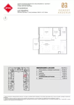 2 pokoje, mieszkanie 52,95 m², piętro 4, oferta nr 2.04.D29, Ogrody Andersa IV, Gliwice, Wojska Polskiego, ul. J. Sowińskiego